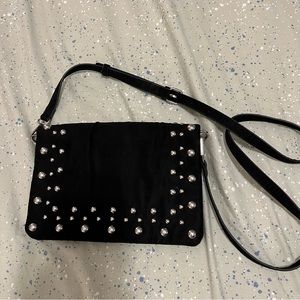 Black Faux Suede Beaded Crossbody